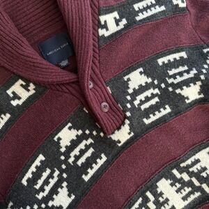 American Eagle Aztec Button Sweater Pullover Knit Maroon XLT